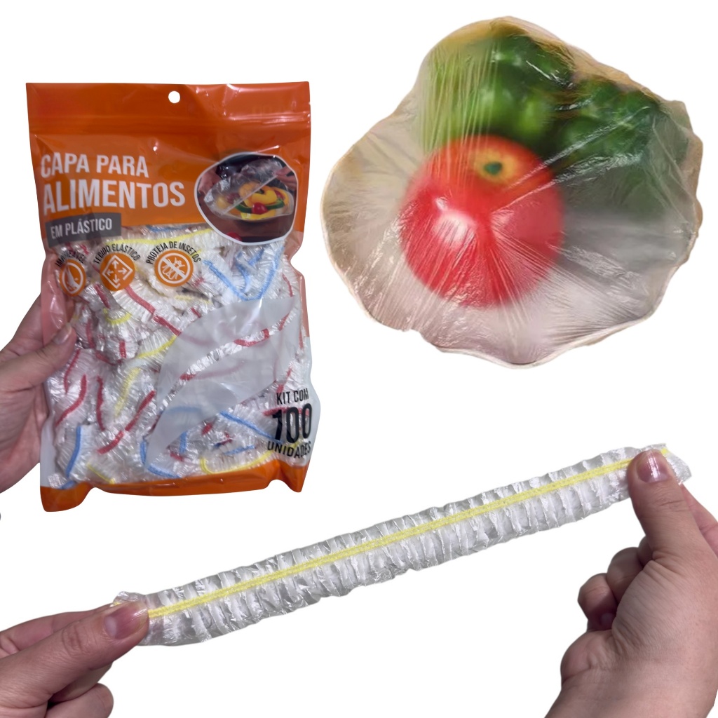 Kit Tampa Capa Plásticas Protetor de Alimentos p/Potes Vasinhas Pratos com Elástico