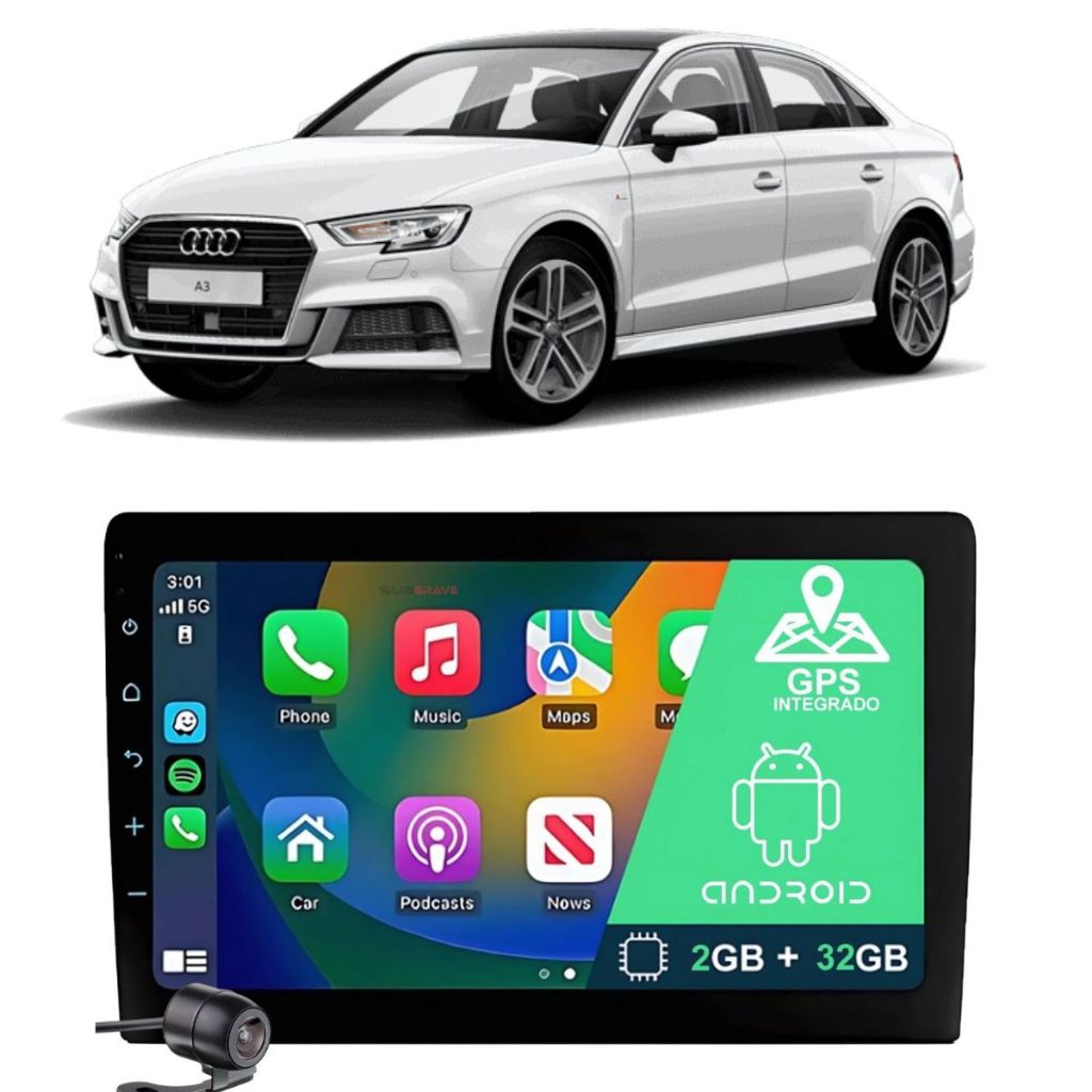 Kit Central Multimídia 9 Polegadas Android Gps Carplay Audi A3 2008 2009 2010 2011 2012