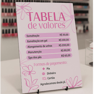 Placa Quadro Tabela de Preços em Mdf Manicure Pedicure Nail Design Preços Personalizado