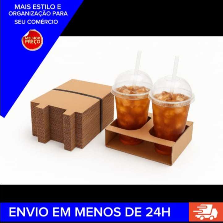 100 Suporte Porta Copos Para 2 Copos De Papelão Descartáveis Delivery- Envio Imediato