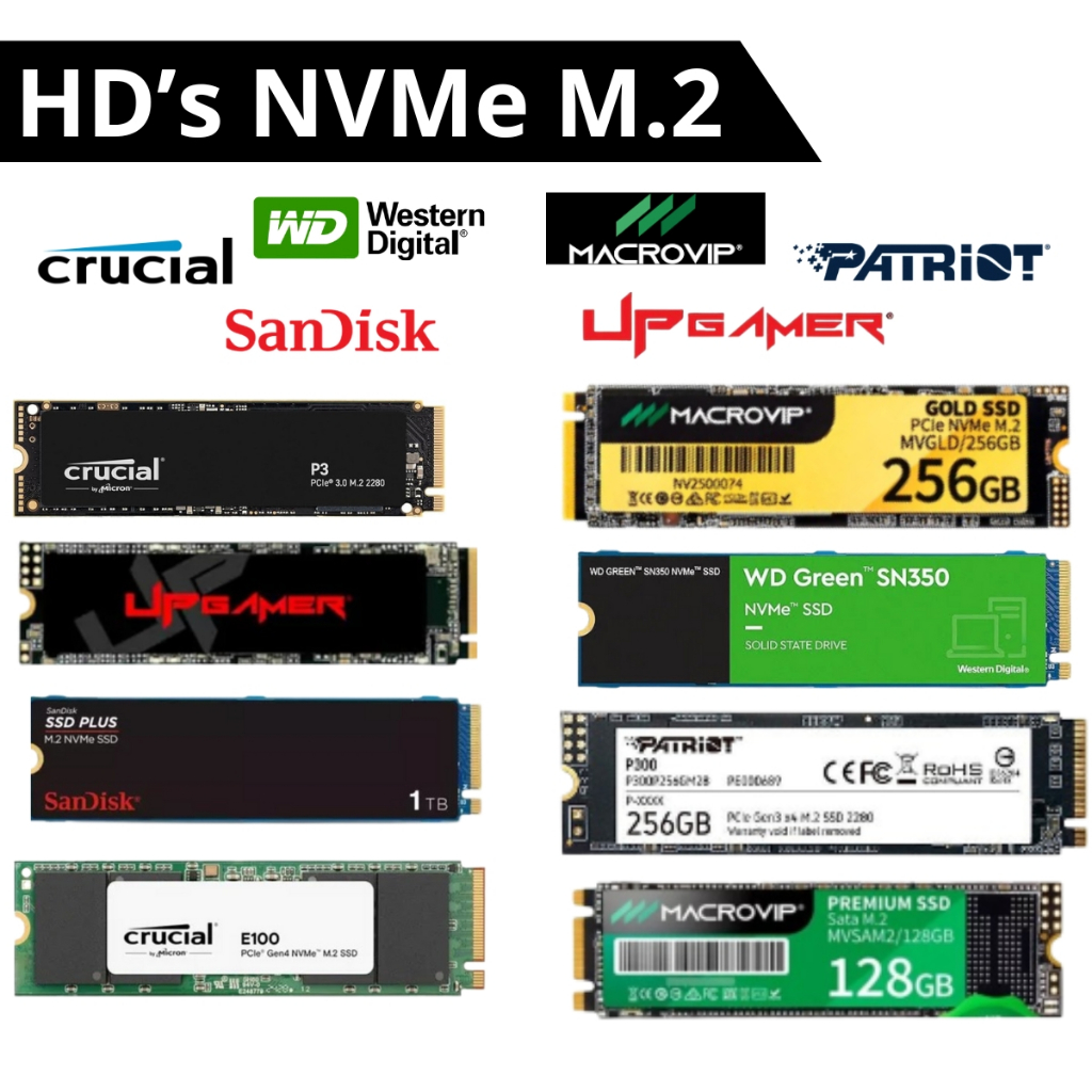 Hd Nvme 250Gb 256Gb 500Gb 1Tb - Crucial / Sandisk / Patriot / UpGamer / WD Green / Macrovip