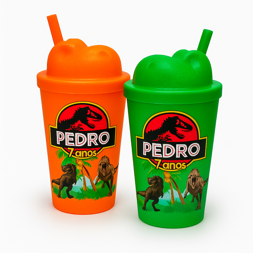 Kit Copos ECO 300ml com Tampa Dinossauro - Personalizado em Oferta na Shopee