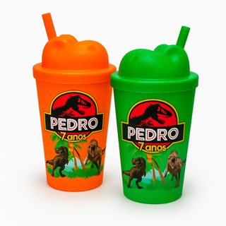 Kit Copos ECO 300ml com Tampa Dinossauro - Personalizado em Oferta na Shopee