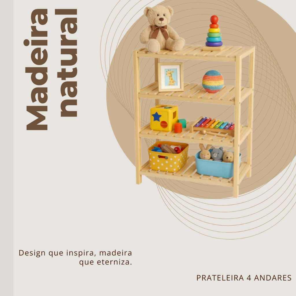 Estante Prateleira Modular Multiuso 4 Andares Organizadora Madeira de Pinus Resistente