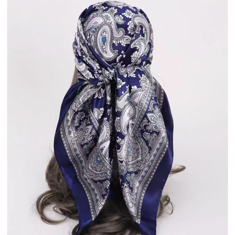 Lenço Cetim Estampado Floral Mandala Colorido 90*90 Acessório Multifuncional Tendência para praia em Oferta na Shopee