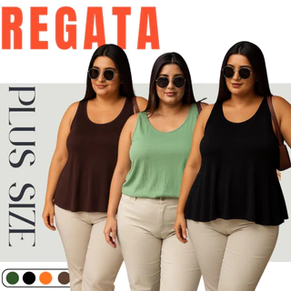 Regata Feminina Plus Size Alça Larga Tecido Elástico Tam. G1 ao G3, Ótimo Caimento.