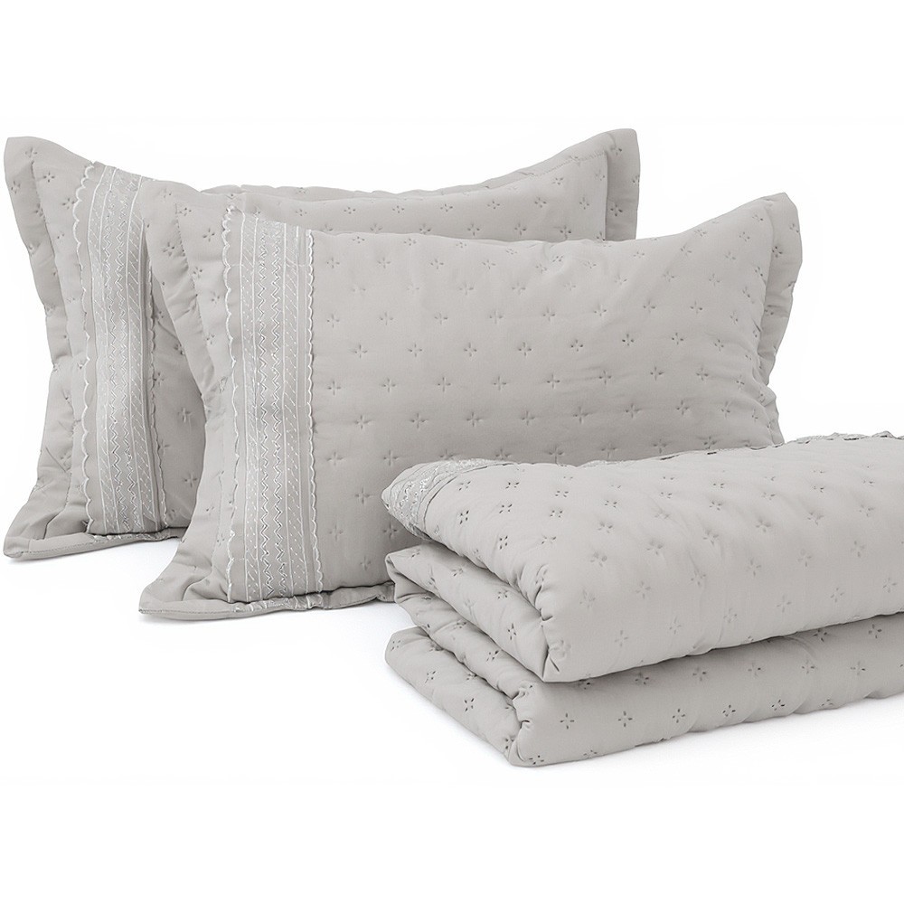 Kit Cobre Leito Queen 3 Peças com Bordado Inglês Micro Percal Ultrassônico BF Colchões