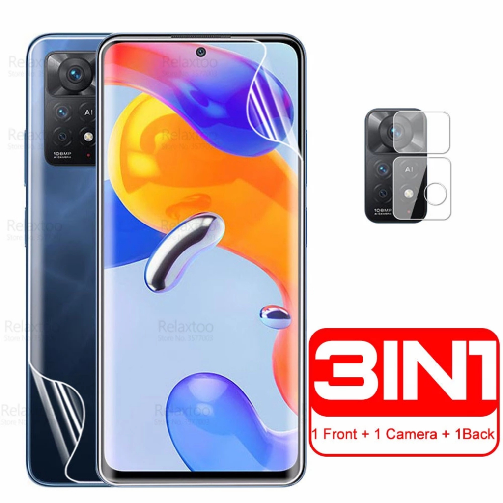 Película de hidrogel 3 em 1 para câmera frontal e traseira para Xiaomi Redmi Note 11 Pro 5G, protetor