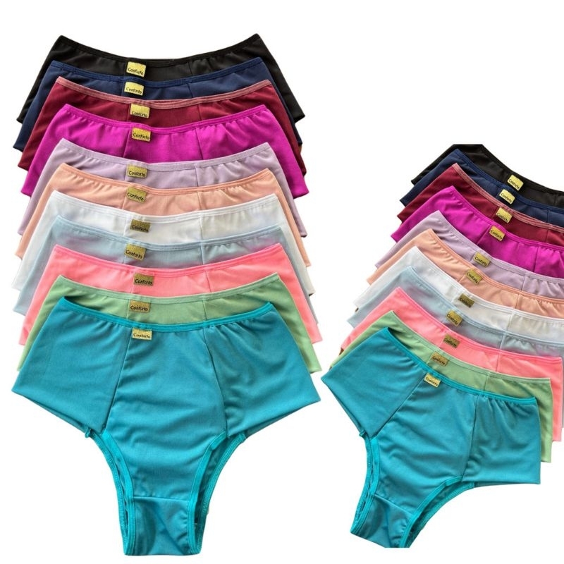 Dê uma olhada em KIT Calcinha Calçola Cintura Alta Microfibra Lisa Redutora Luxo Lateral Larga Conforto Lingerie