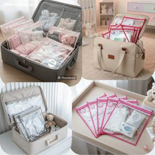 Kit c/ 5 Saquinhos Maternidade em Plástico Cristal com Zíper e Viés + TAG BORDADAS. em Oferta na Shopee