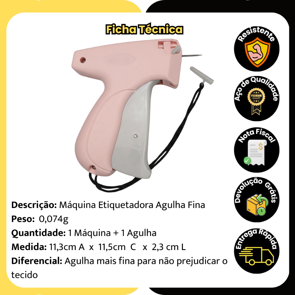 Aplicador Pistola Tag Fix Pin Agulha Roupa Delicada Tecido Etiquetadora Profissional