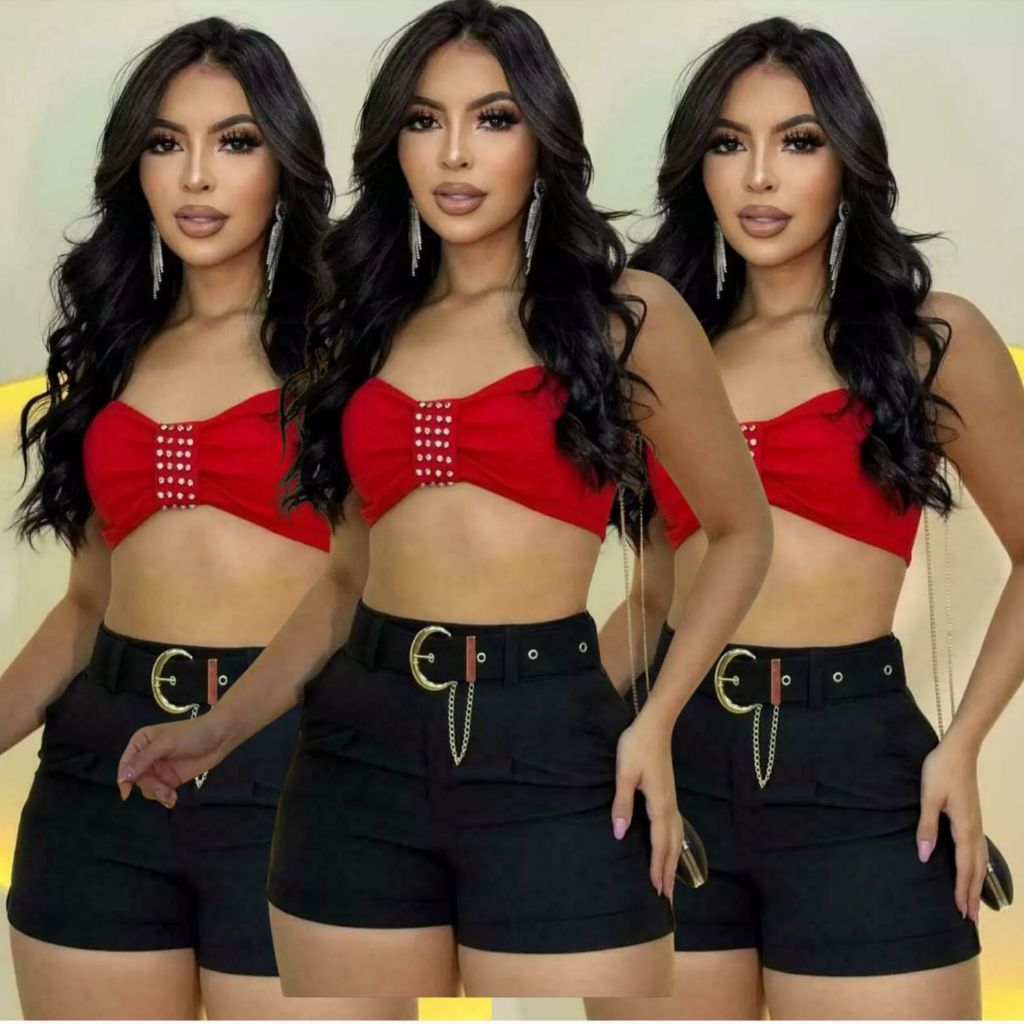 Short Feminino com Cinto Fivela Dourado, Bolsos, Zíper em Tecido Alfaiataria - Disponível em Diversas Cores em Oferta na Shopee