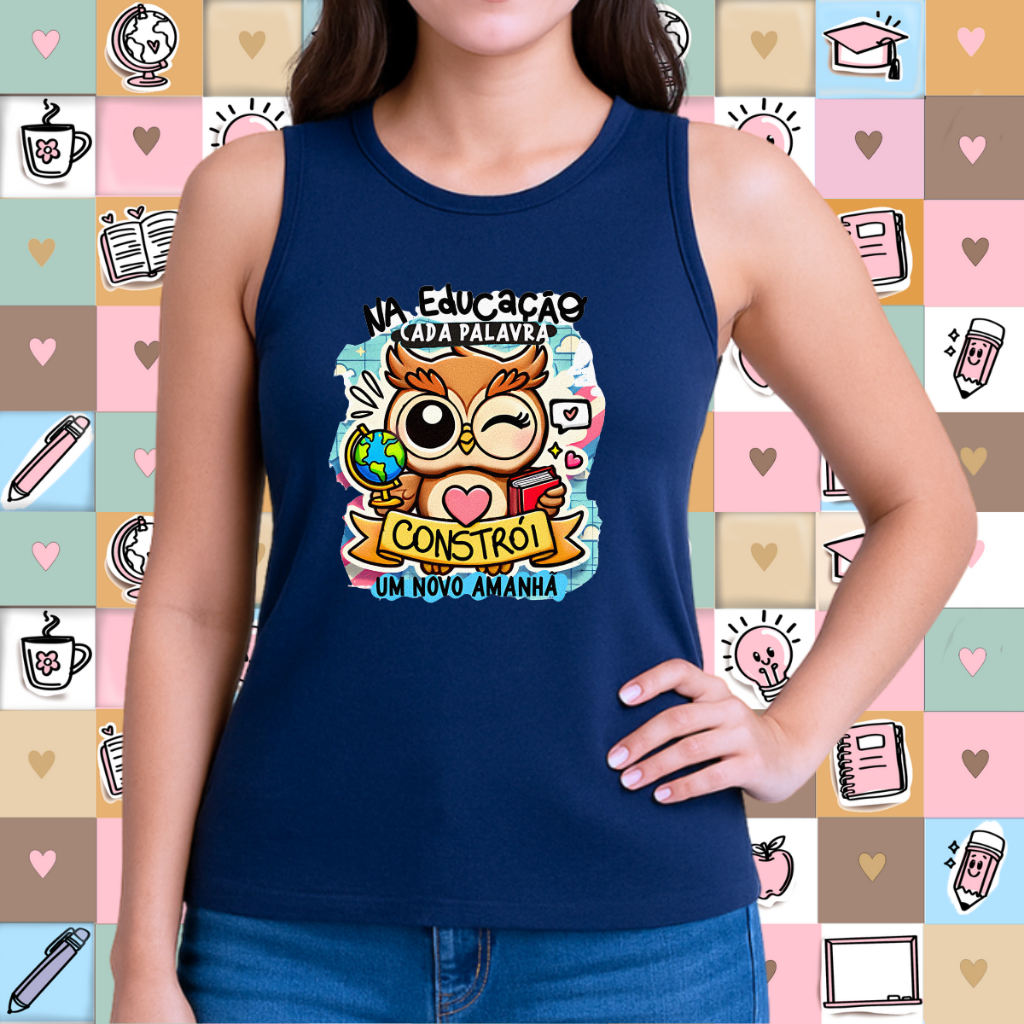 Regata Verão Professora Educação Infantil Algodão Look Estruturado Estilosa e Confortável Farda G2