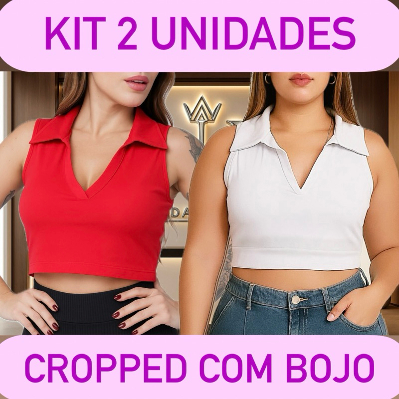 KIT 2 Cropped Feminino em Suplex Premium – Com Bojo, Elasticidade e Modelagem Versátil (Tamanho M que veste até G)