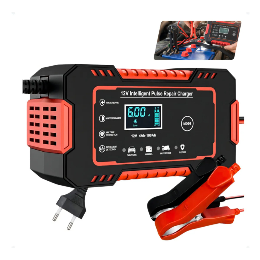 Carregador de Bateria Automotivo inteligente 12V 6A Display Digital Automático Energia Reparação Puls envio imediato