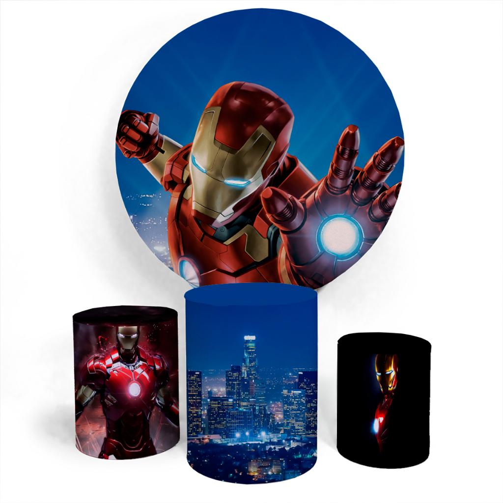 Kit Painel De Festa Capa Redonda E Trio Capa Cilindro Aniversario Homem de  Ferro City