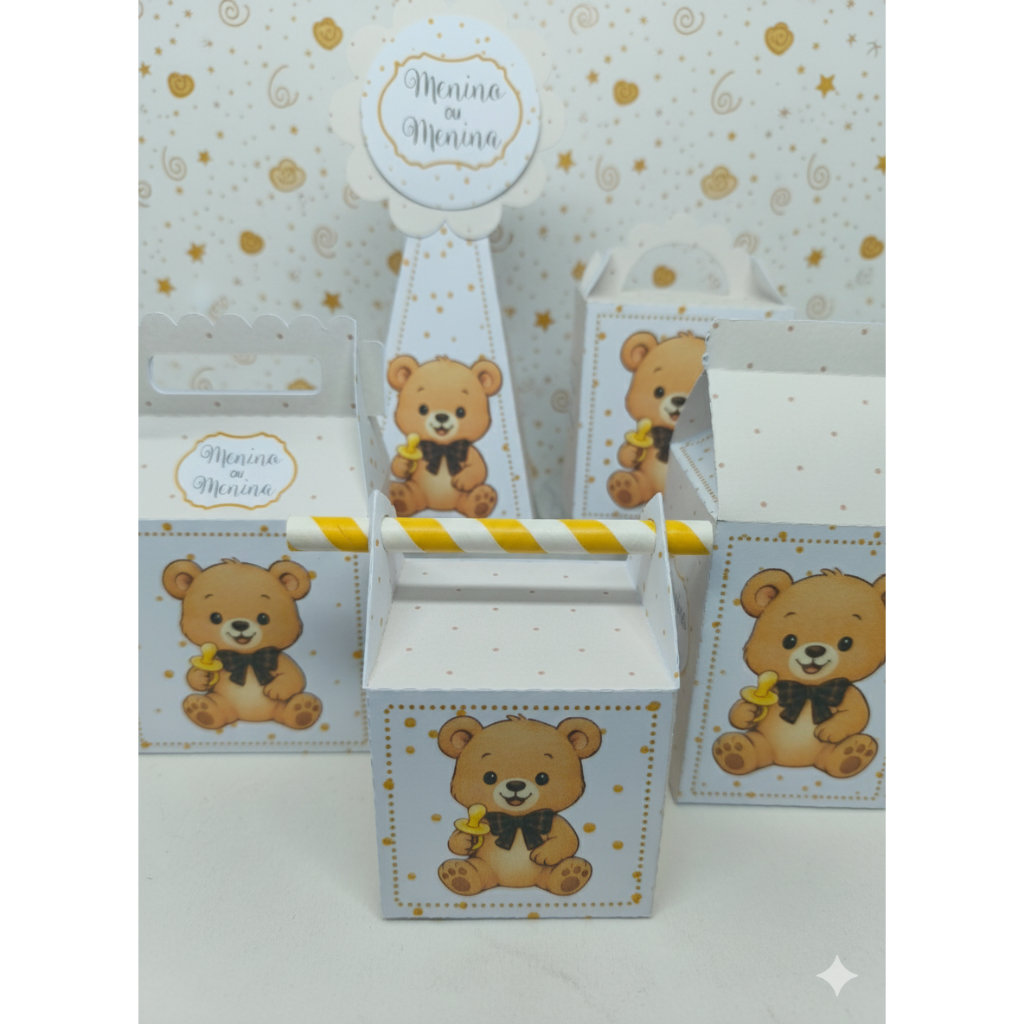 KIT Pegue e Monte Chá Revelação Neutro Bebê - Decoração Fácil de Montar - Caixinha Personalizada - Lembrancinha