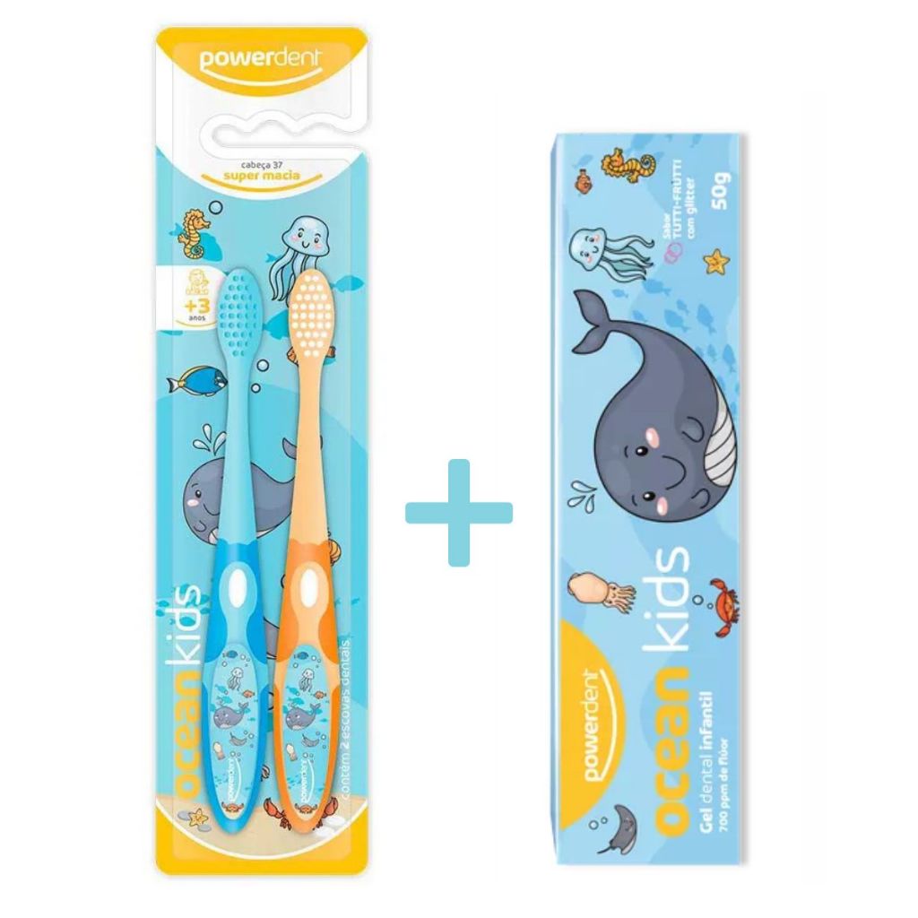 Kit 2 Escovas de Dente Infantil + 1 Gel Dental Tutti-Frutti Ocean Kids