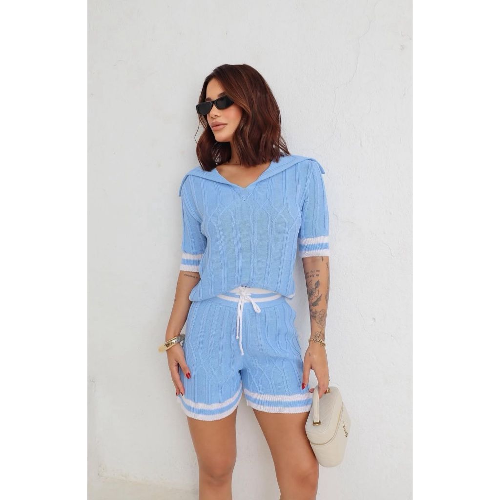 Conjunto Tricot Feminino Casual Elegante em Oferta na Shopee