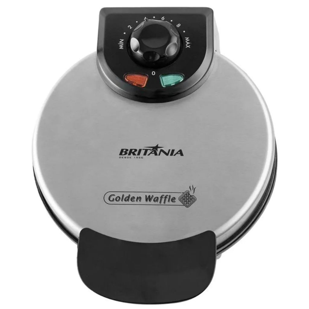 Máquina de Waffle Golden 850w Capacidade 4 Und Antiaderente Temperatura Ajustável Britânia