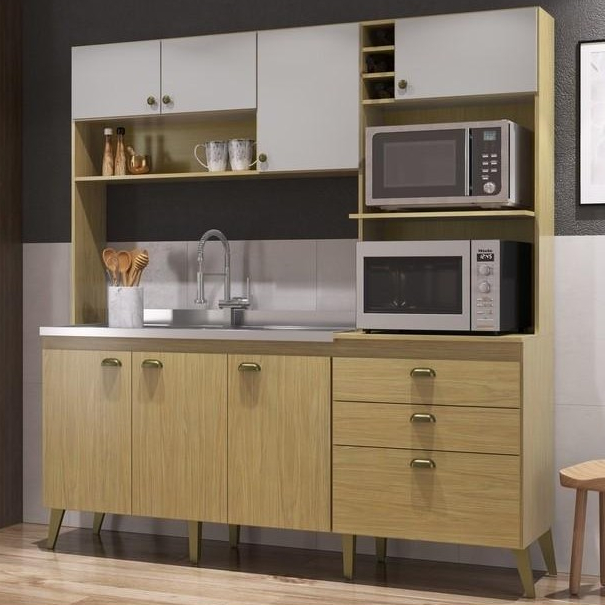 Cozinha Compacta c/ Tampo Évora Louro Freijó/OffWhite MDP Casamia