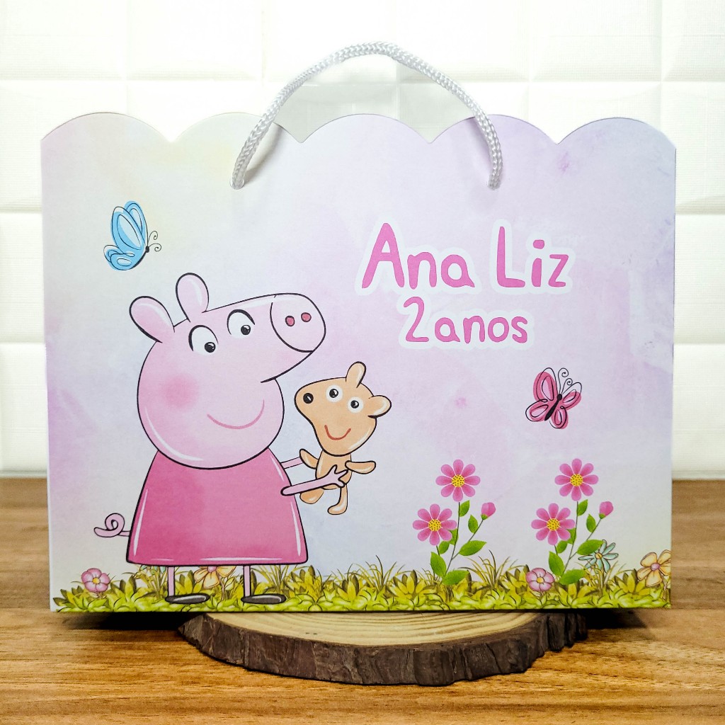 Sacolinha (G) Personalizada Lembrancinha Peppa Aquarela.