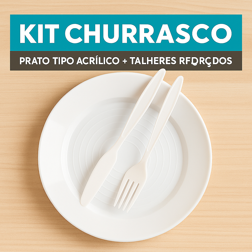 50 Kit Churrasco Premium Refeição Com Prato Rígido 22cm Garfo e Faca Reforçados.