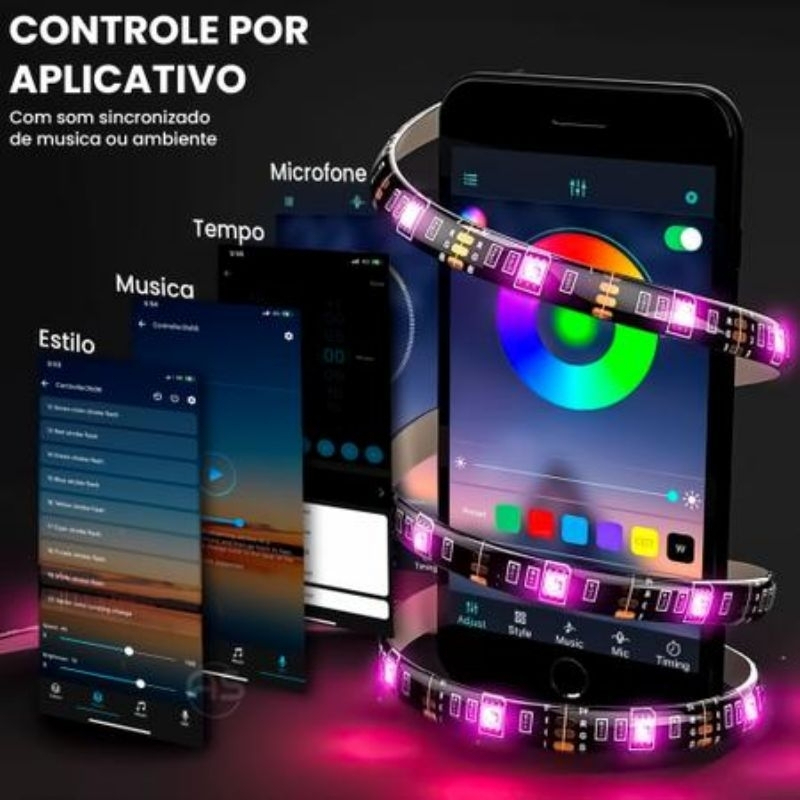Fita Led RGB 5M Modo ativado por voz c/ controle OU Bluethooth APP KAP-5050P — imagem 2 de 2