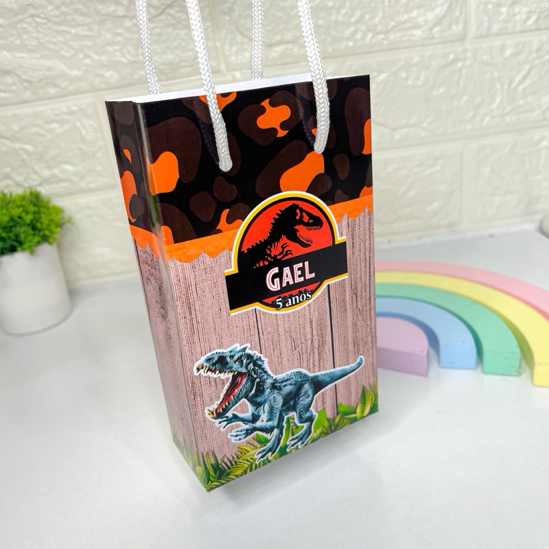 Sacolinha personalizada Jurassic World Dinossauro (PEGUE E MONTE) mimos lembrancinhas kit festa personalizados