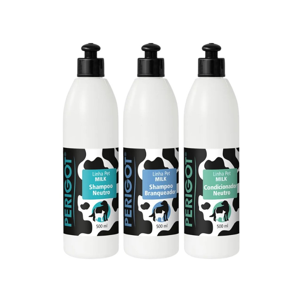 Kit Perigot Shampoo Neutro + Condicionador + Shampoo Branqueador 500ml Cães e Gatos