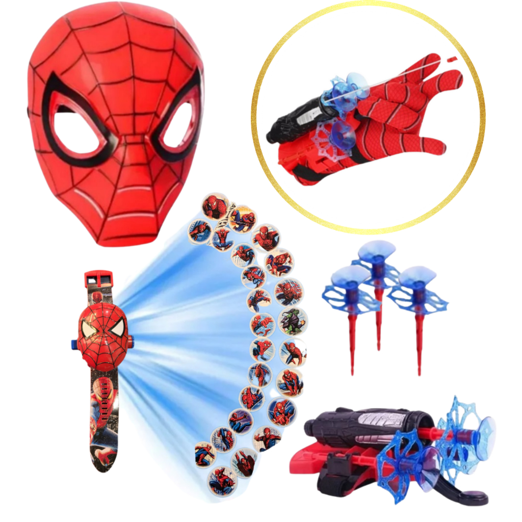 Kit homem Aranha Mascara + Relógio Projetor e Luva Lança Teias Spiderman em Oferta na Shopee