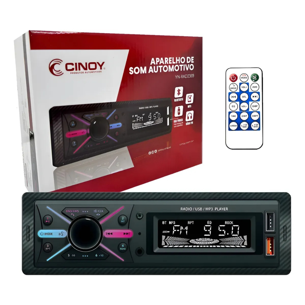 Radio Automotivo Cinoy Mp3 Fm 2 Usb Bluetooth 4x45w Display Lcd Carro Ou Caixa Bob Top