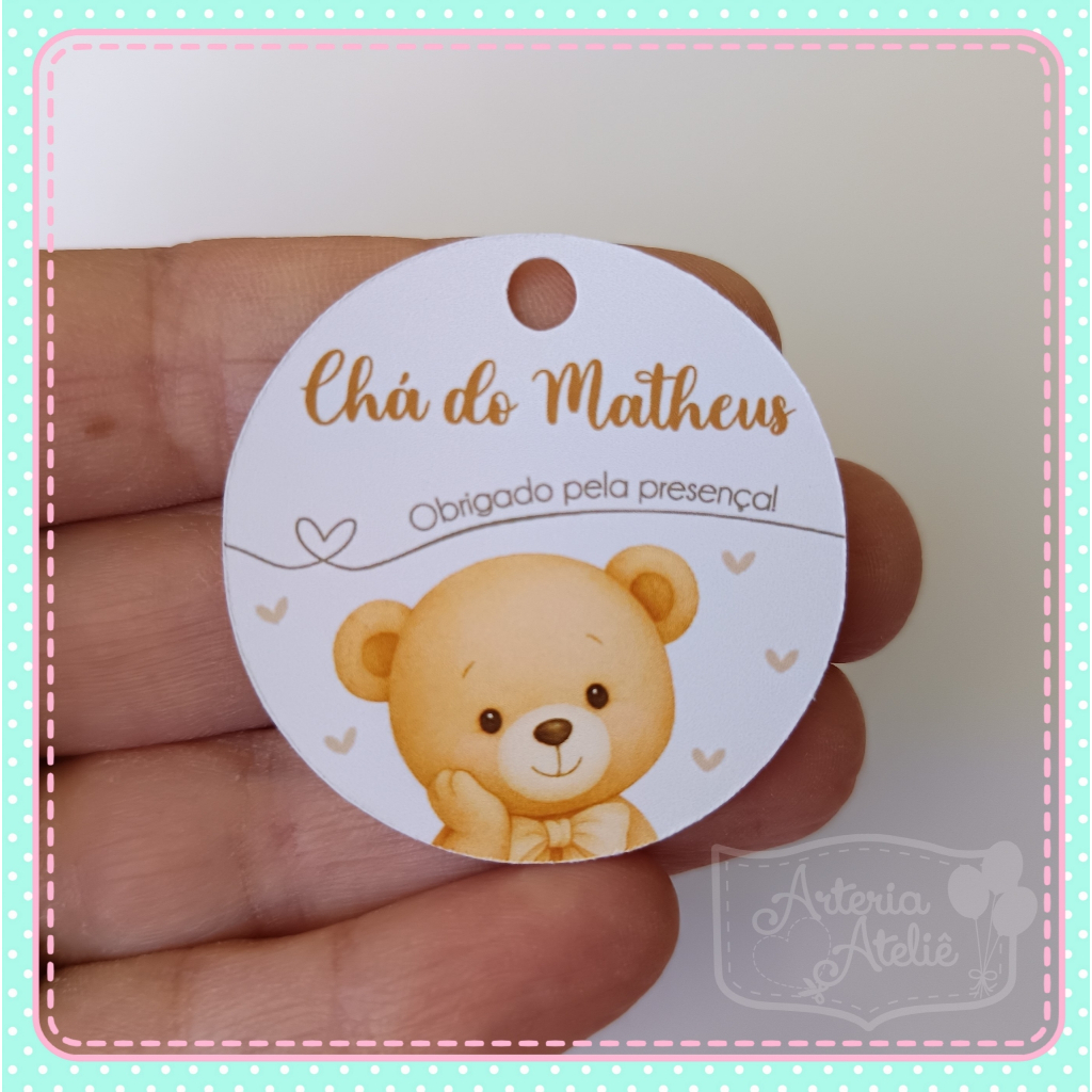 Tag de pendurar Lembrancinha personalizados festa decoração Chá bebe revelação urso ursinho nenem bege dourado marrom