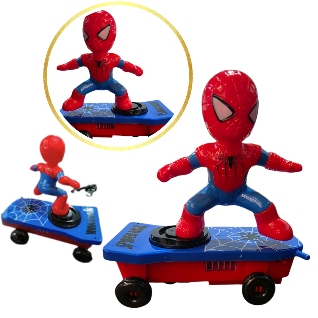 Brinquedo Boneco Homem Aranha de Skate Hoverboard com Luz e Som