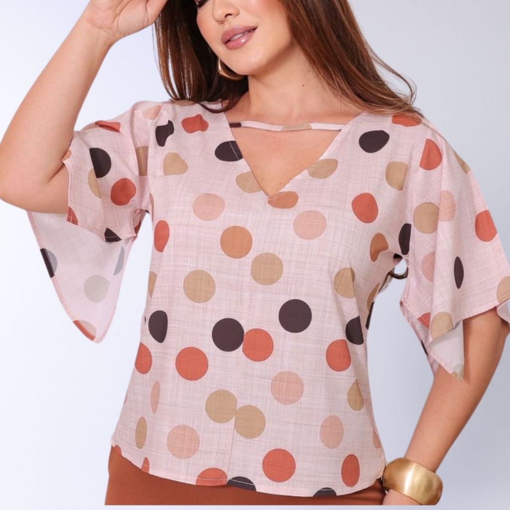 Blusa Feminina Elegante Blusinha Decote Gola V Manga Morcego Primavera Verão Feminino em Crepe de Seda Lisa Estampada em Oferta na Shopee