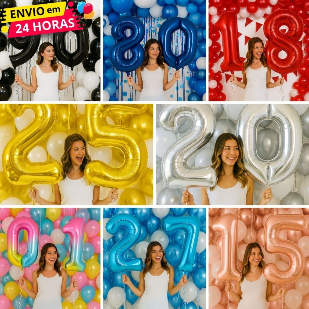 Balão Número Metalizado 70cm Várias Cores - Decoração Aniversário Festas Eventos em Oferta na Shopee