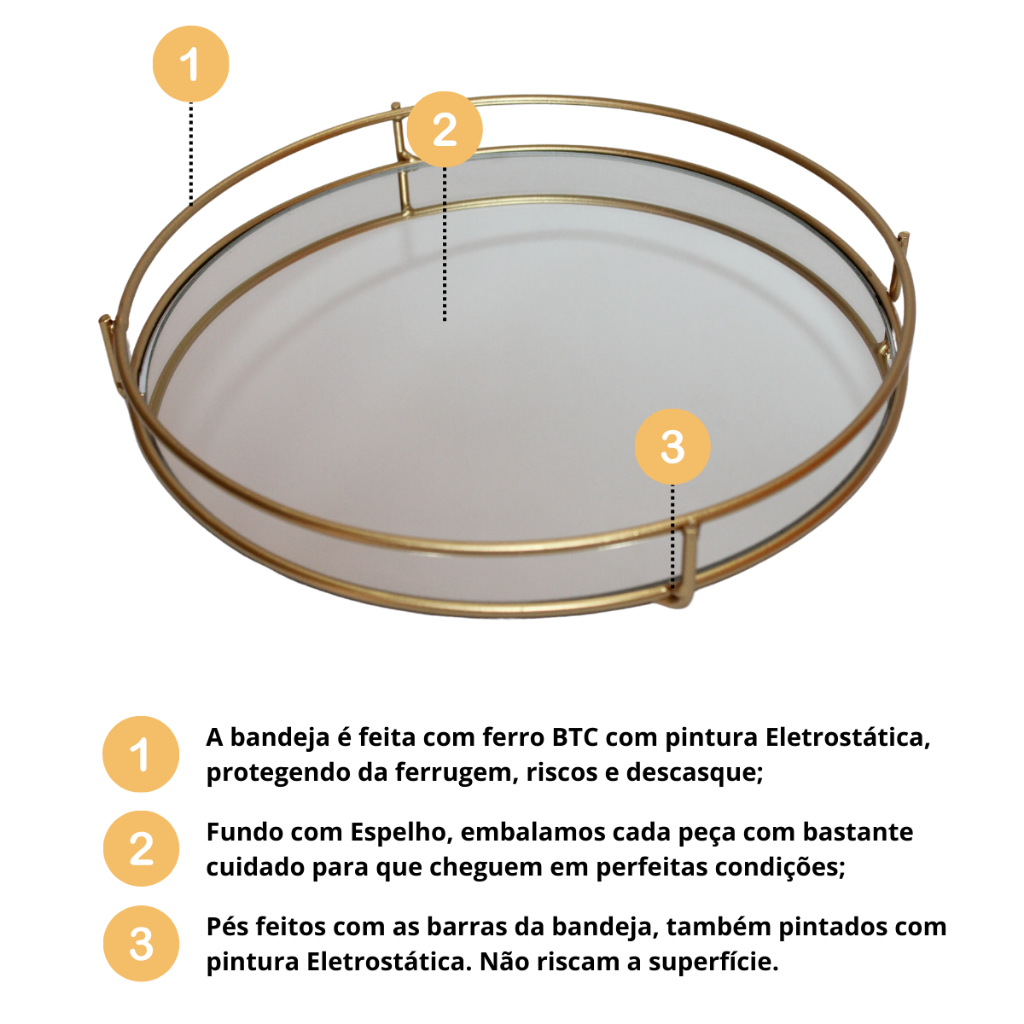 Bandeja Decorativa Redonda Slim Dourada 30cm Diâmetro