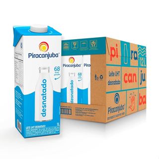 Kit 12 Leite UHT Desnatado Piracanjuba 1L em Oferta na Shopee