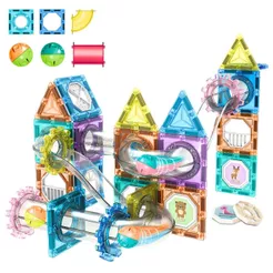 Blocos de Montar Magnéticos Brinquedo Infantil Educativo 68 Peças Circuito com Bolinhas Aprendizagem