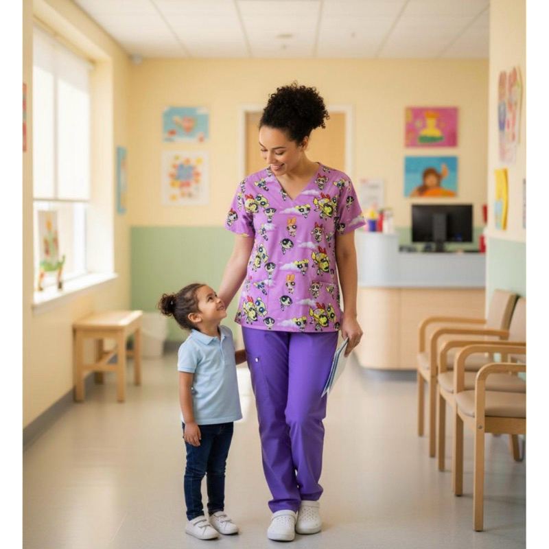 Blusa Bata Camisa Estampada Scrub Pijama Hospitalar Cirúrgico feminina meninas super poderosas enfermagem