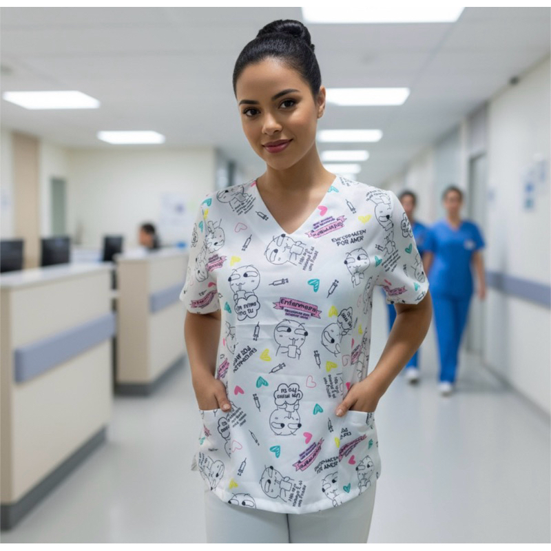 Blusa Bata Camisa Scrub Pijama privativo Hospitalar Cirúrgico Nurse Sticker Enfermagem, cuidadora