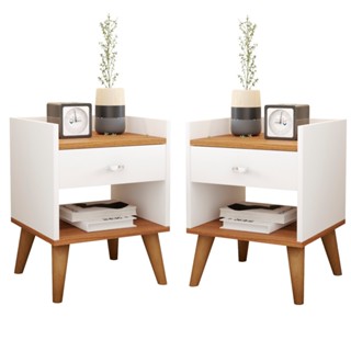 Kit 2 Mesas De Cabeceira Com Gaveta e Nicho Pés Palito Retro Cores Branco Madeira Preto MVD Móveis em Oferta na Shopee