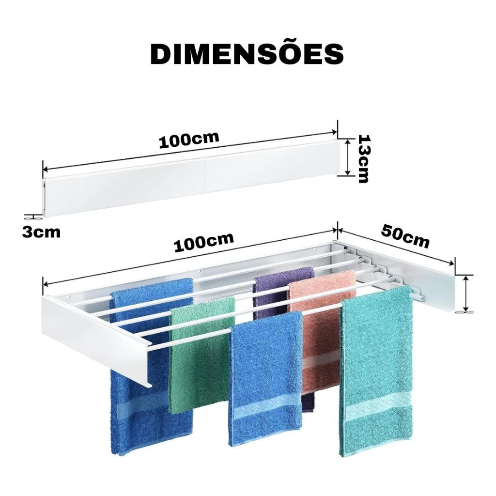 Varal Magico 100 cm  de Parede Retrátil não enferruja 80 cm Branco Discreto em Oferta na Shopee