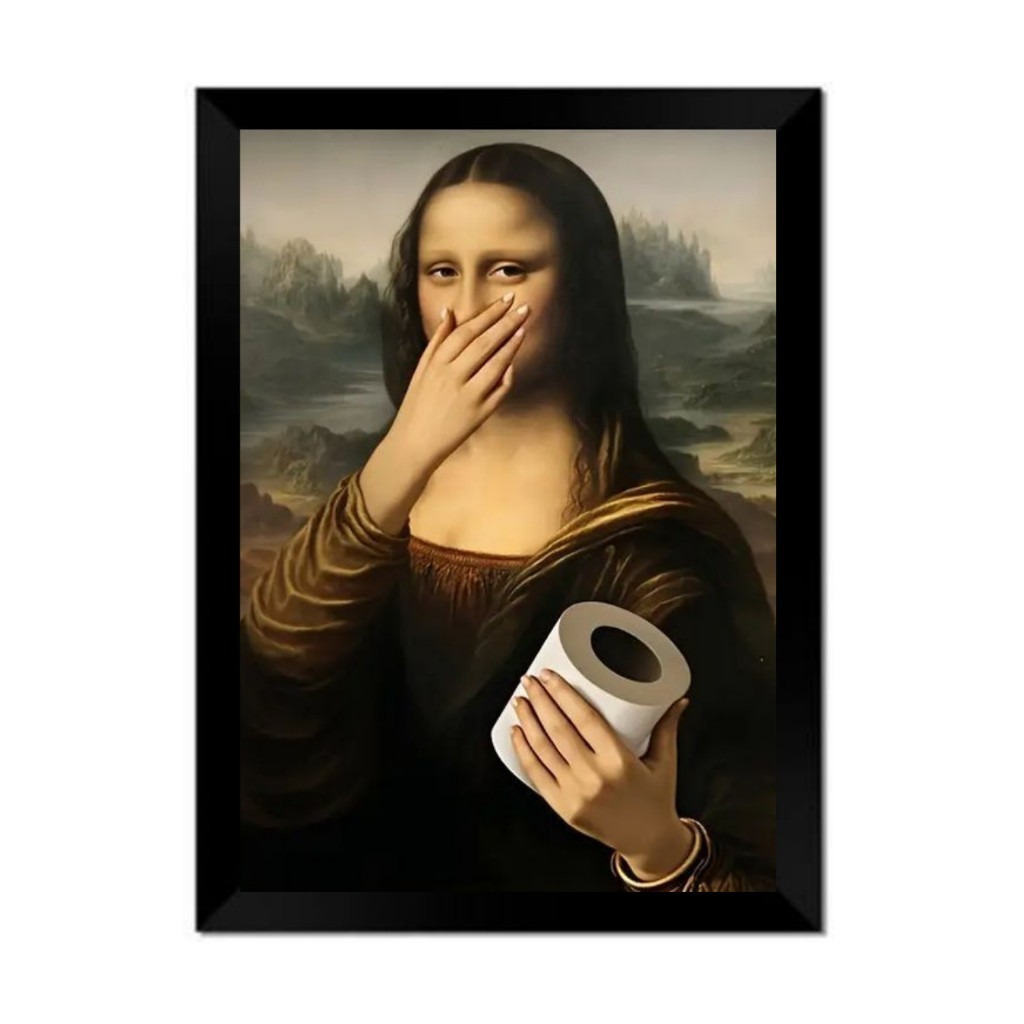PLACA DECORATIVA MONALISA PAPEL HIGIÊNICO ALTA RESOLUÇÃO FULL HD DECORAÇÃO PARA BANHEIRO