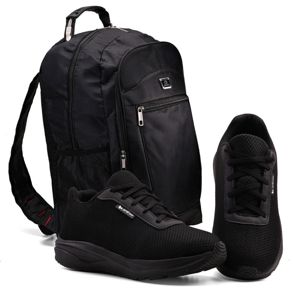 Kit Tênis Escolar e Mochila de Nylon com Alça Reforçada Confortável e Espaçosa para o Dia a Dia