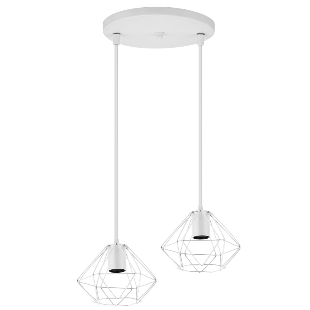 Pendente Aramado Pequeno Diamante Teto 2 Lampadas Lustre Branco Preto Cobre Dourado Soquete E27 Sala Cozinha Mesa Quarto