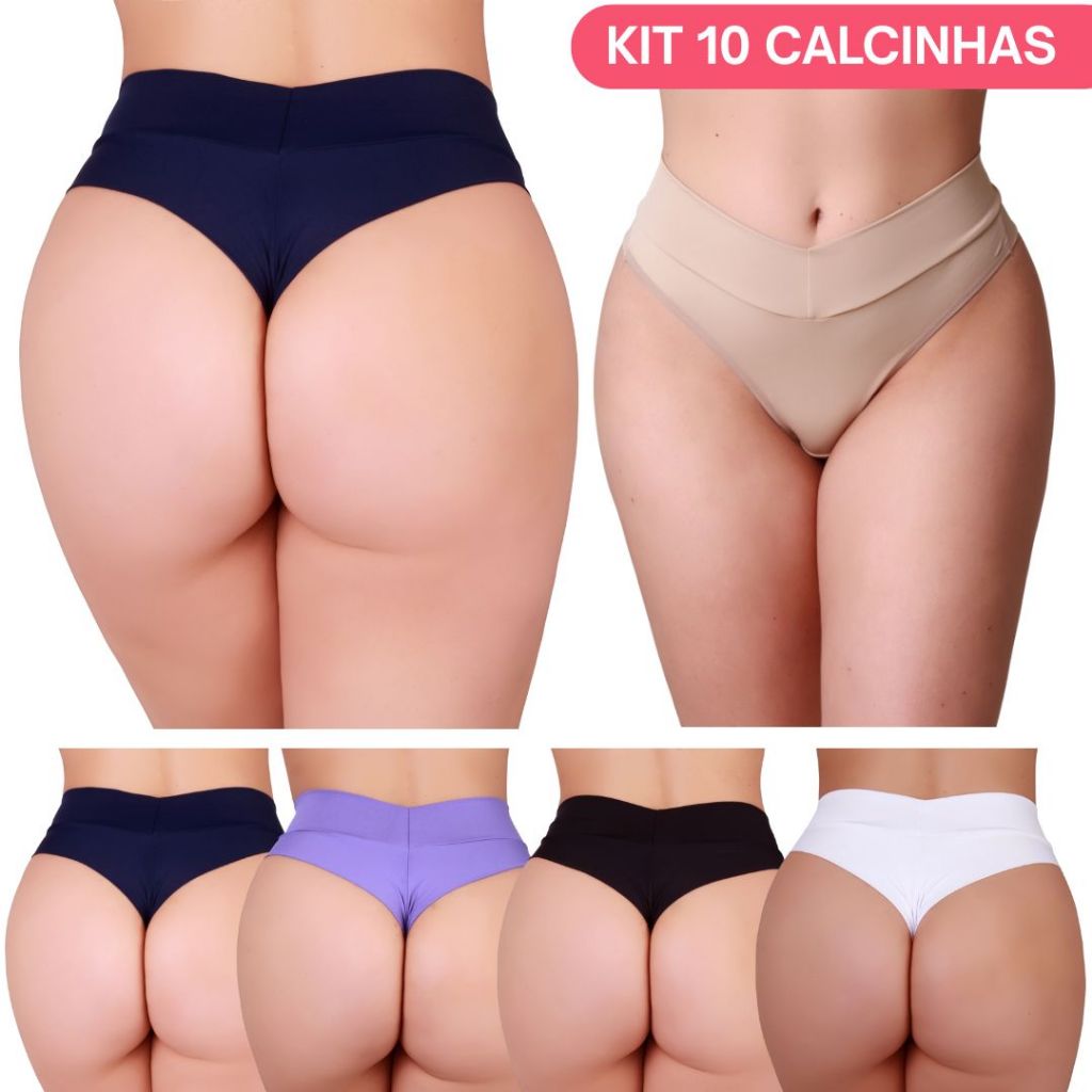 KIT 10 Calcinha Feminina Cintura Alta Cós Alto Fio Duplo Reforçada Não Marca Básica Uso Diário Sexy em Oferta na Shopee