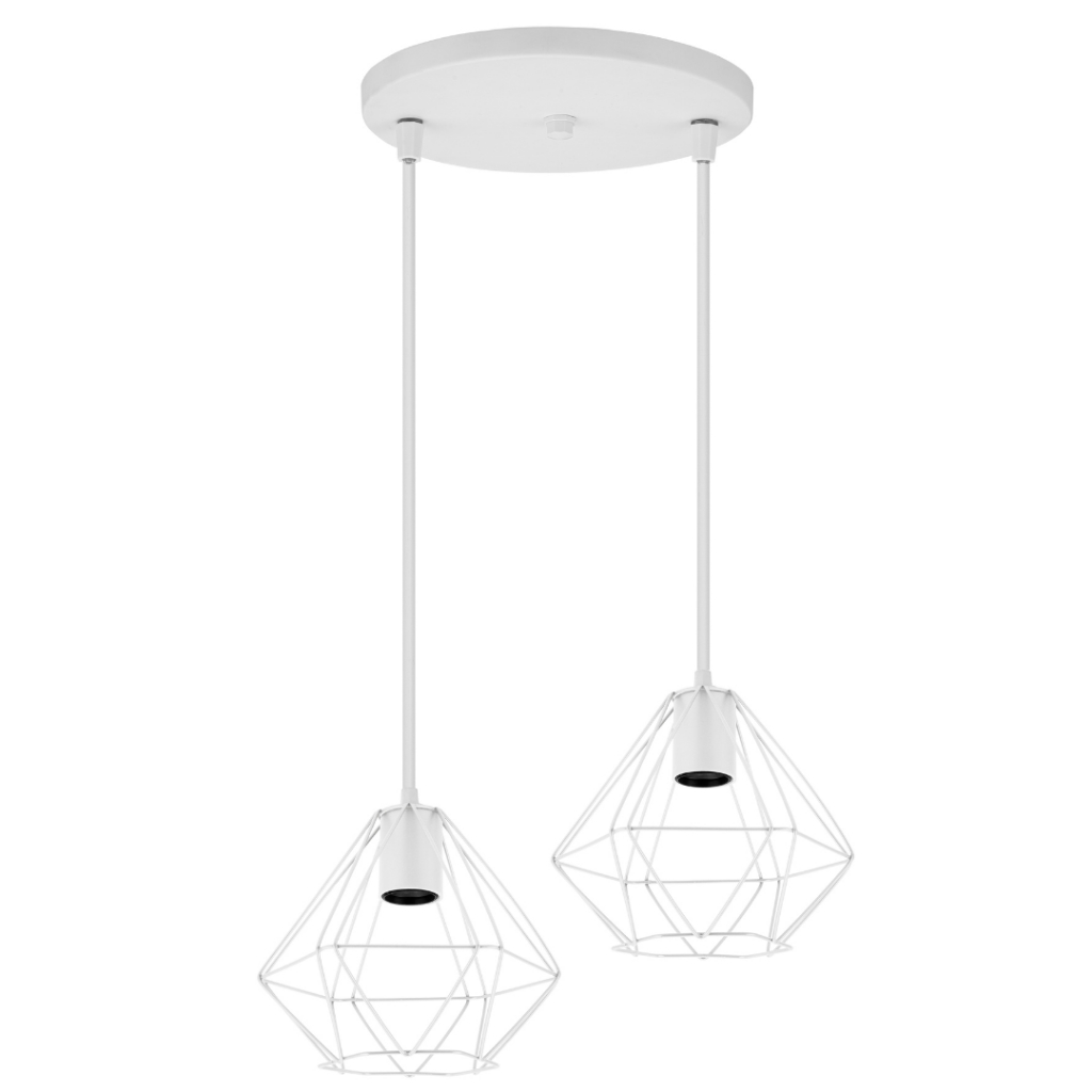 Pendente Aramado Médio Diamante Teto 2 Lampadas Lustre Branco Preto Cobre Dourado Soquete E27 110/220v Sala Quarto Mesa
