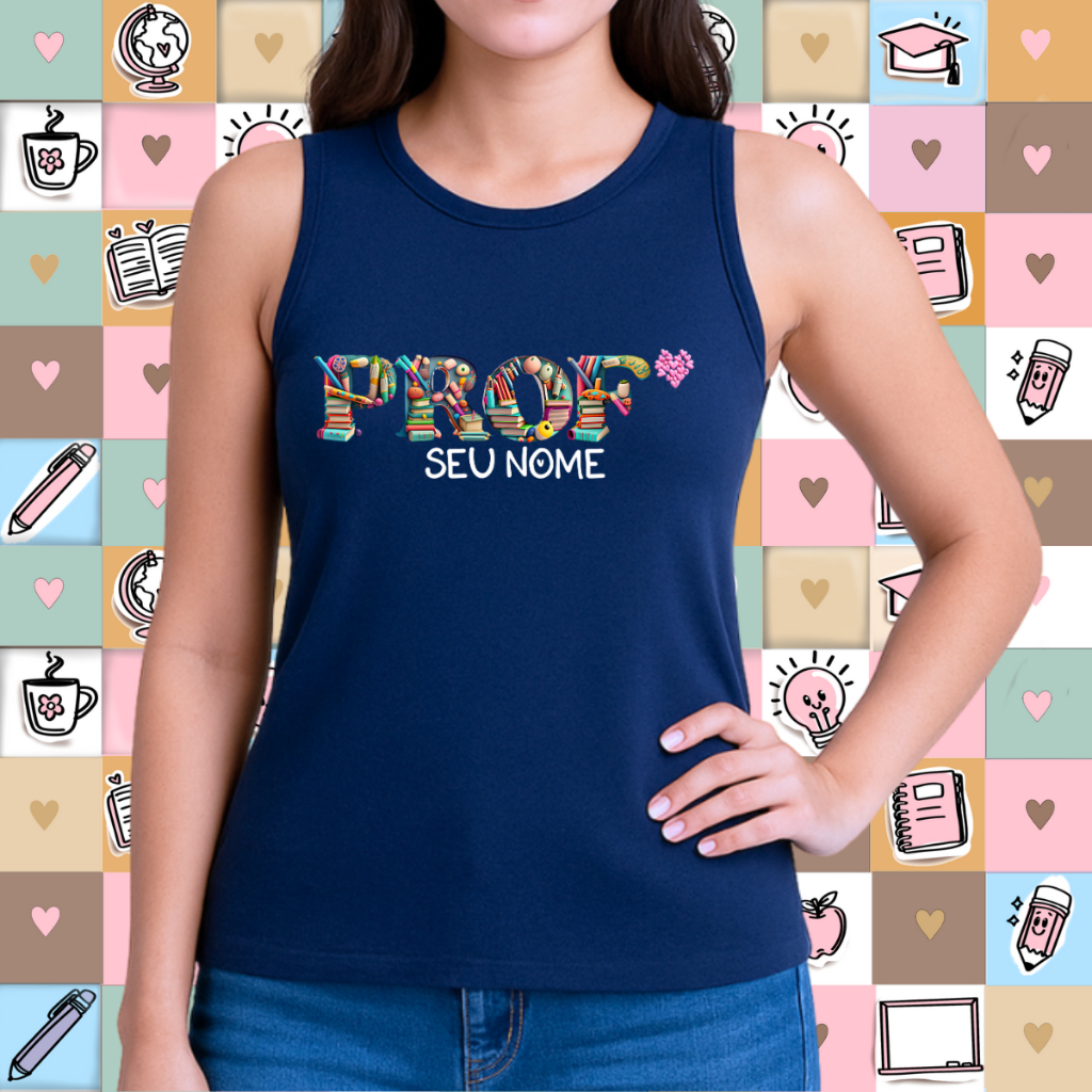 Blusa regata educação infantil babylook professora com nome personalizada fresca algodão sem manga em Oferta na Shopee