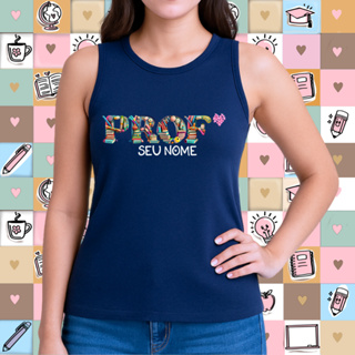 Blusa regata educação infantil babylook professora com nome personalizada fresca algodão sem manga em Oferta na Shopee